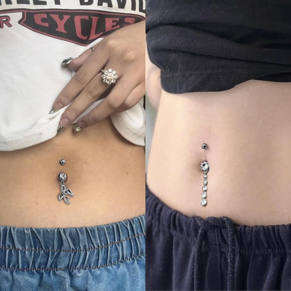 14G Belly Button Ring Jewelry Set 7 Pieces Dangle Cubic Zirconia Stainless Steel - Picture 6 of 6